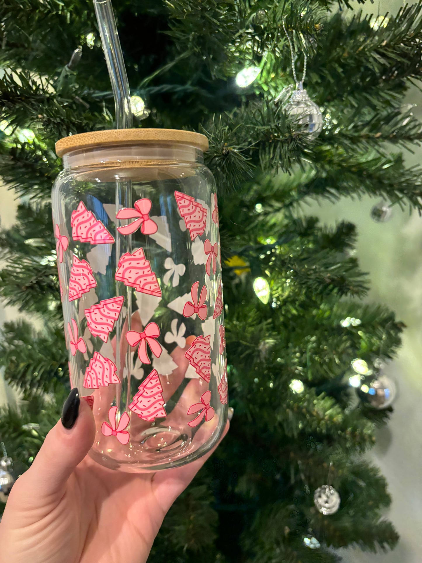 Pink Christmas Glass Cup