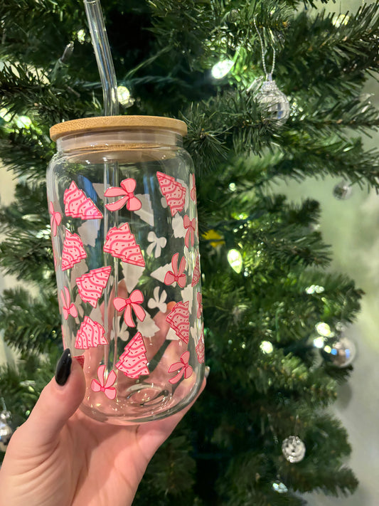 Pink Christmas Glass Cup