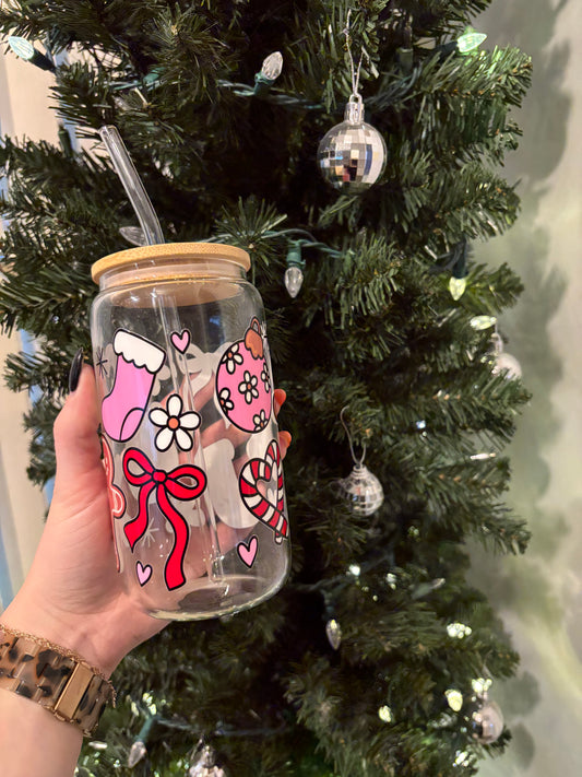 Girly Christmas Glass Cup